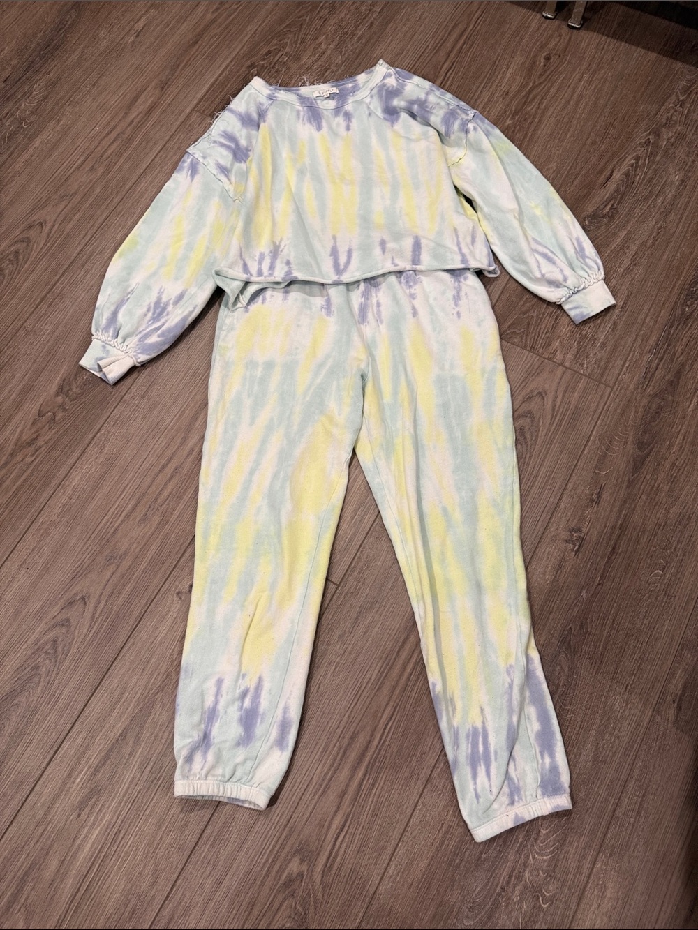 Z Supply Pastel Tie-Dye Track Jogger Set in Purple, Yellow, Green